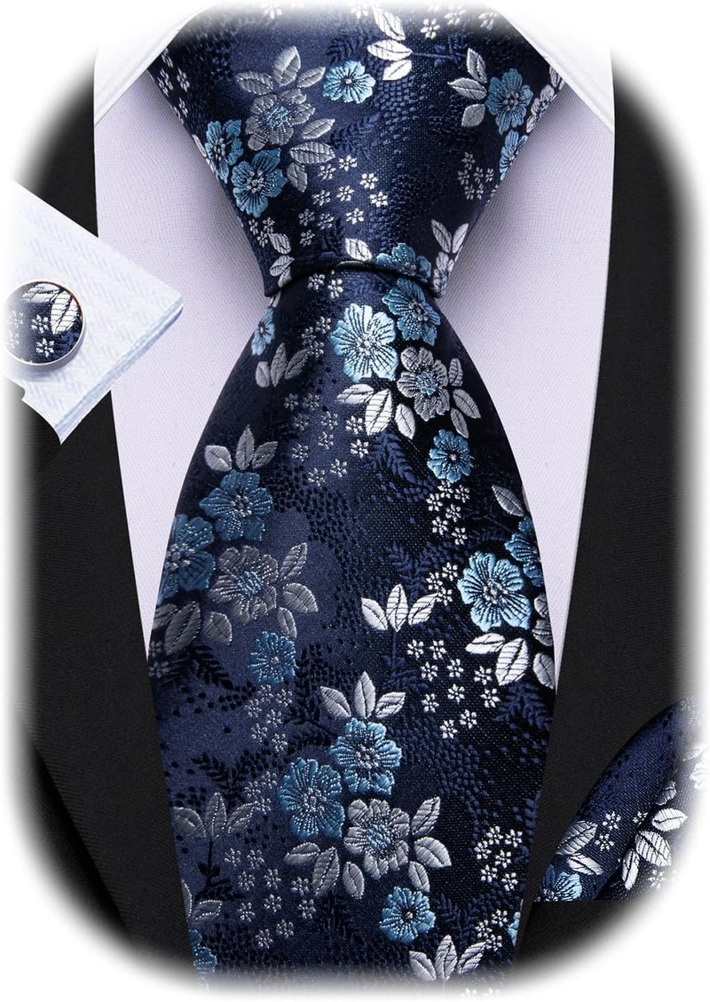 Barry.Wang Store Flower Ties for Men Handkerchief Cufflinks Set Wedding Necktie Set Party - Image 1